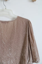 LOFT Taupe Crushed Velvet V-Neck Top | XL