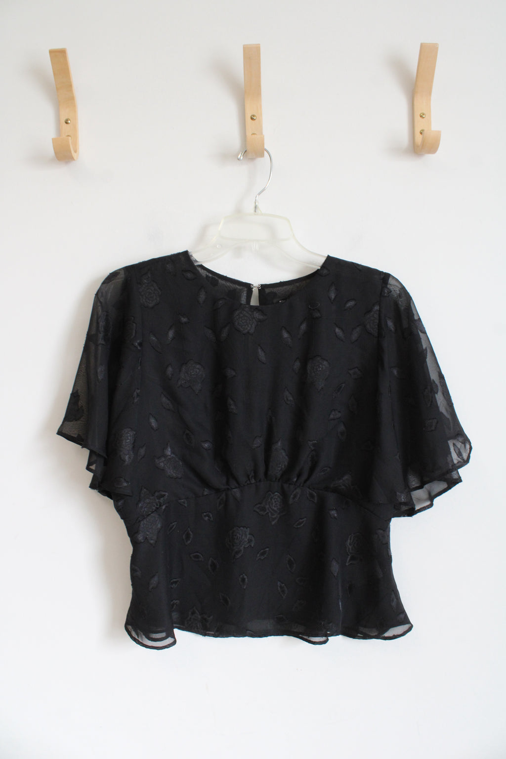 Express Black Sheer Floral Peplum Top | M