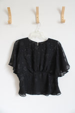 Express Black Sheer Floral Peplum Top | M