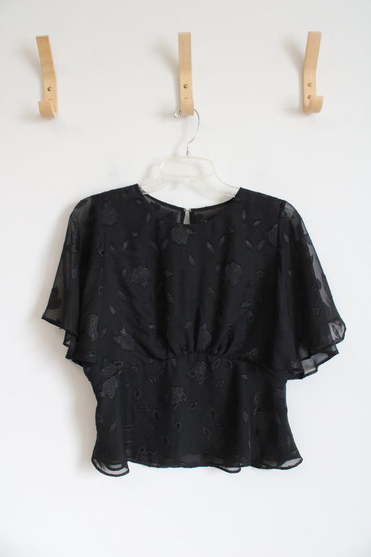 Express Black Sheer Floral Peplum Top | M