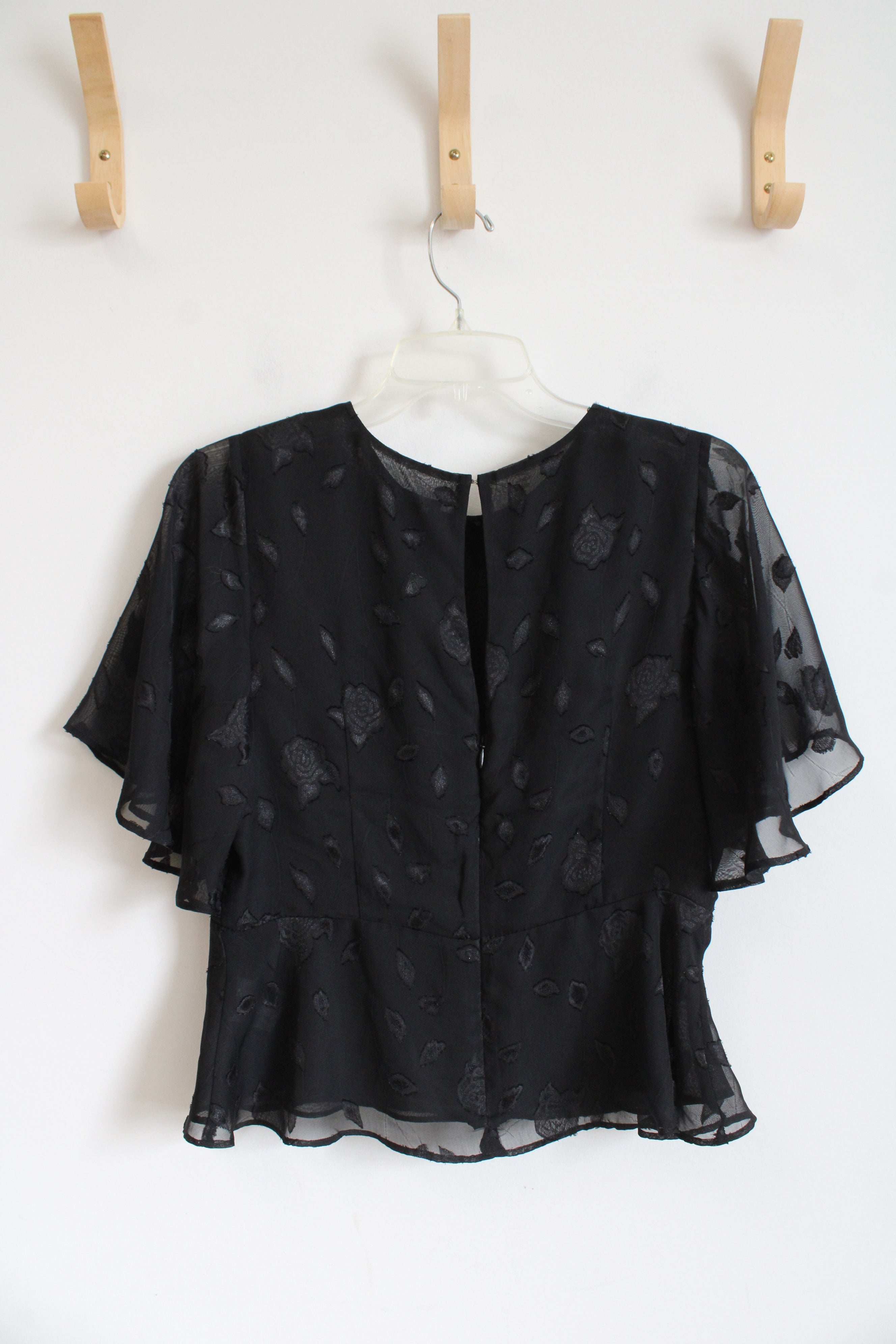 Express Black Sheer Floral Peplum Top | M