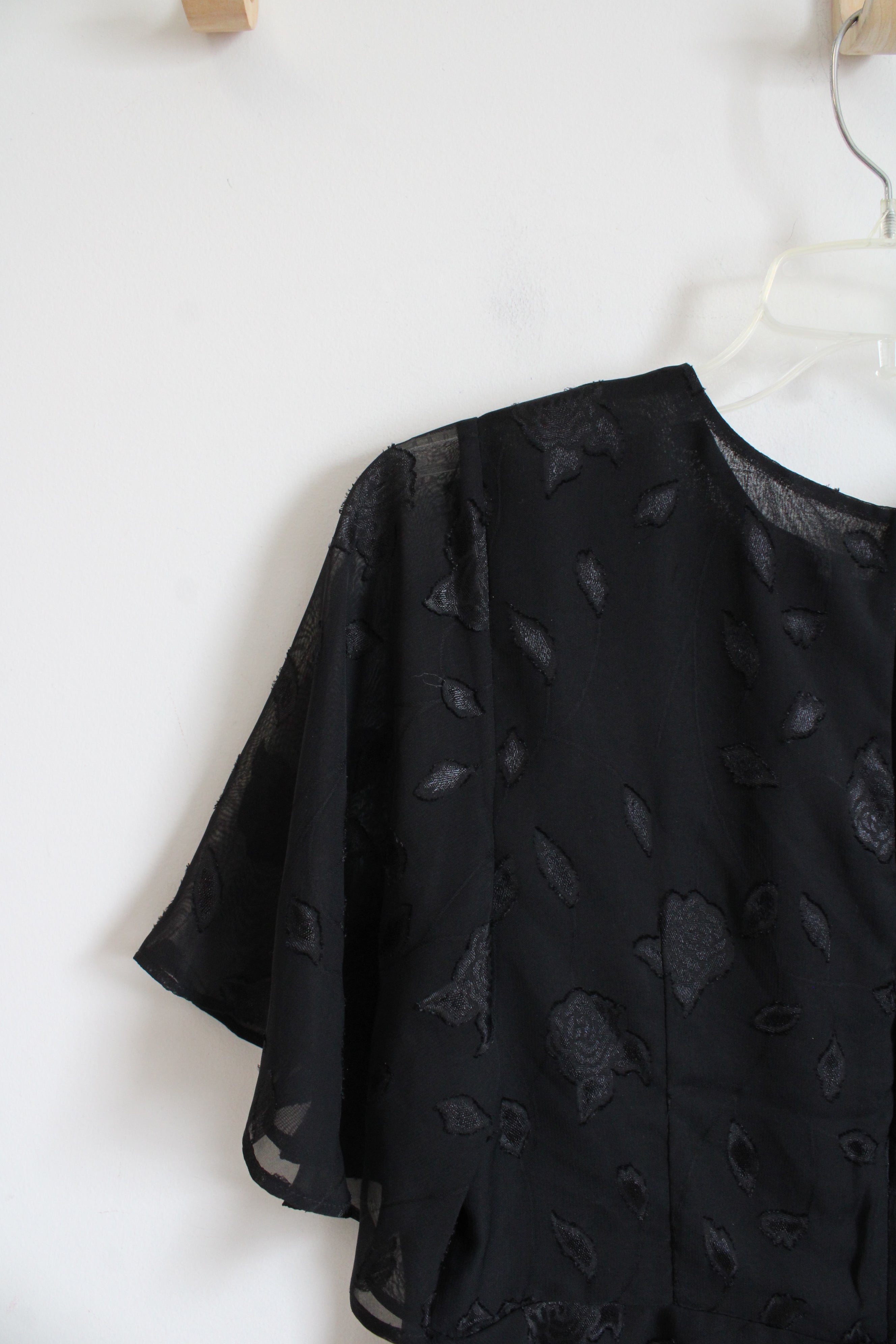 Express Black Sheer Floral Peplum Top | M