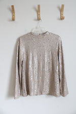 Chico's Champagne Sequined Long Sleeved Top | 1 (M)