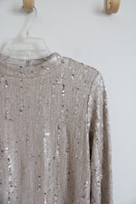 Chico's Champagne Sequined Long Sleeved Top | 1 (M)