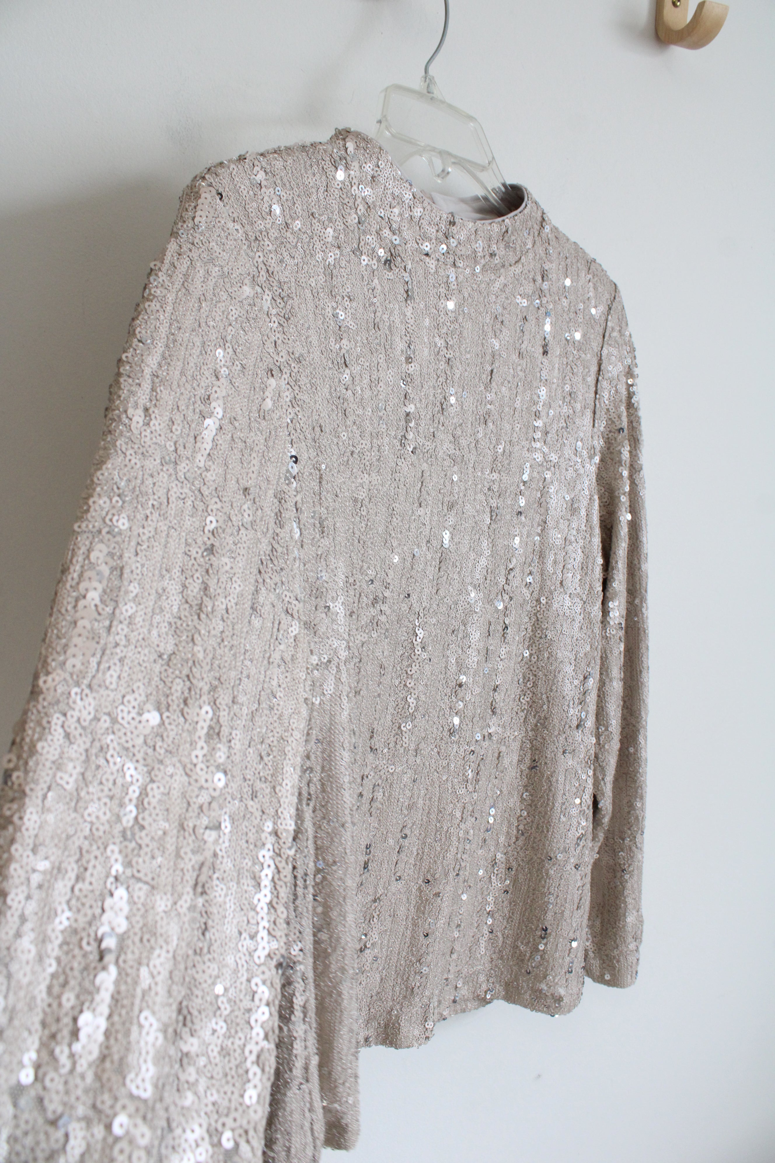 Chico's Champagne Sequined Long Sleeved Top | 1 (M)