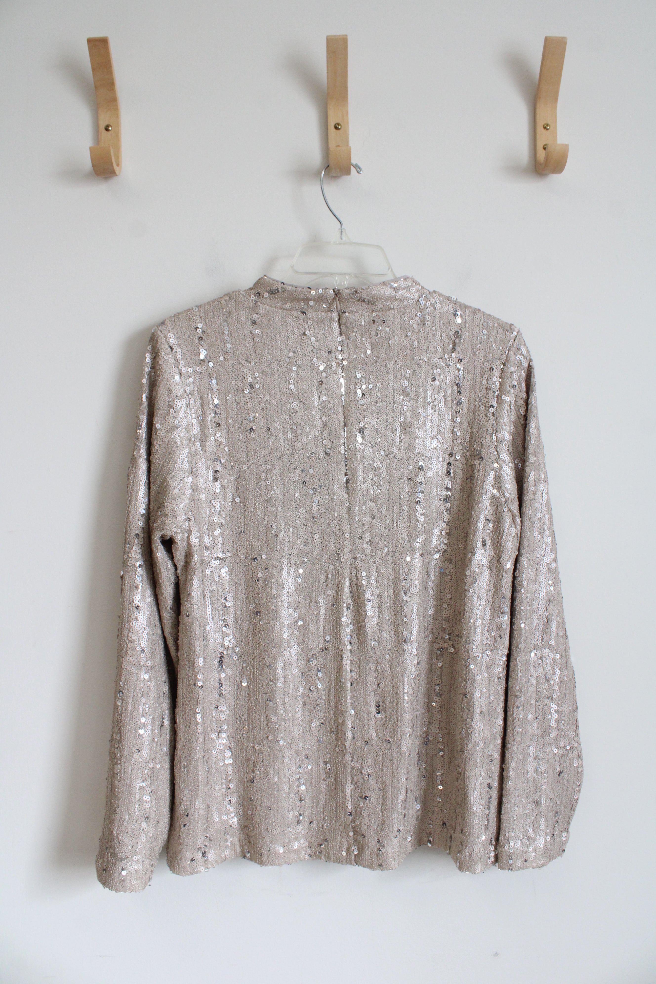 Chico's Champagne Sequined Long Sleeved Top | 1 (M)