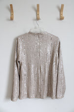 Chico's Champagne Sequined Long Sleeved Top | 1 (M)