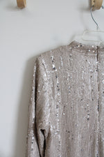 Chico's Champagne Sequined Long Sleeved Top | 1 (M)