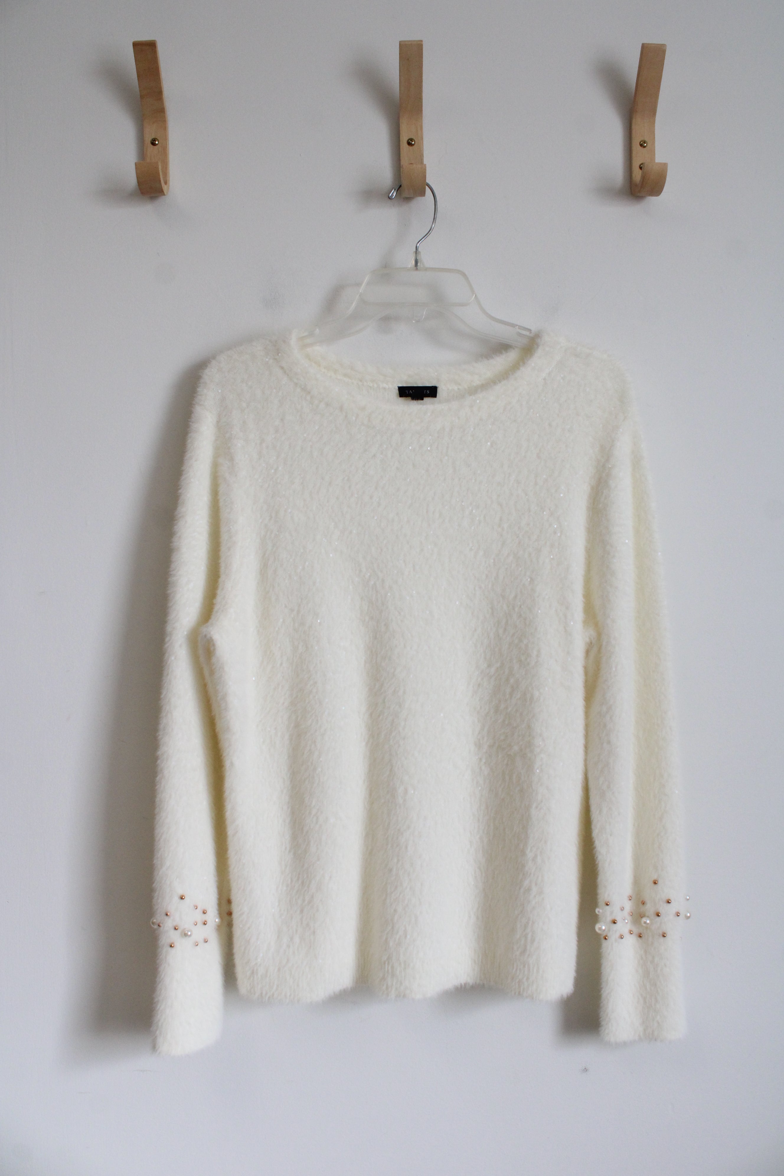 Talbots Cream Fuzzy Sequined Sweater | L