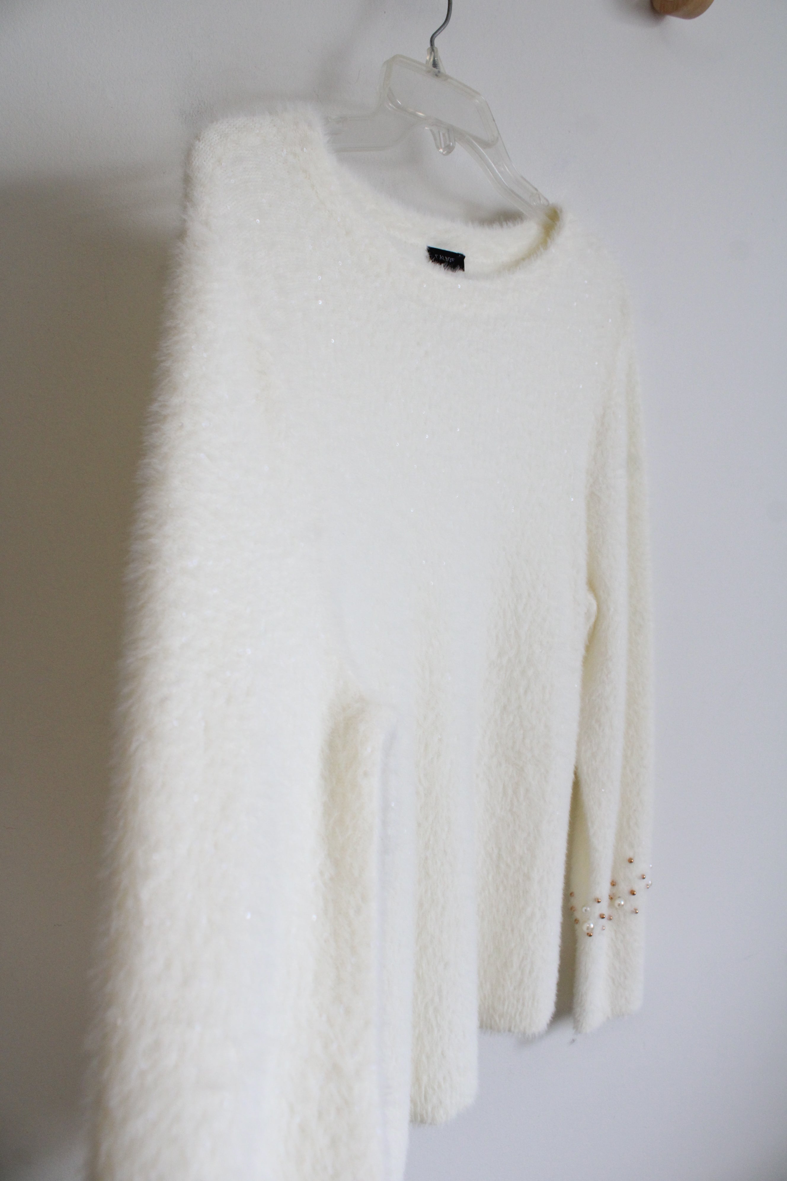 Talbots Cream Fuzzy Sequined Sweater | L