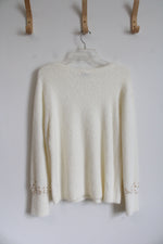 Talbots Cream Fuzzy Sequined Sweater | L