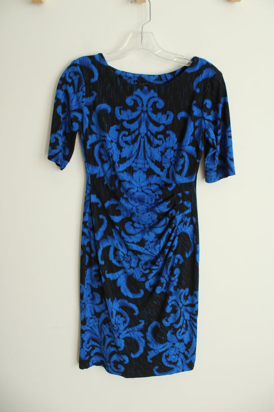 Connected Apparel Black and Blue Ruched Dress | 4P