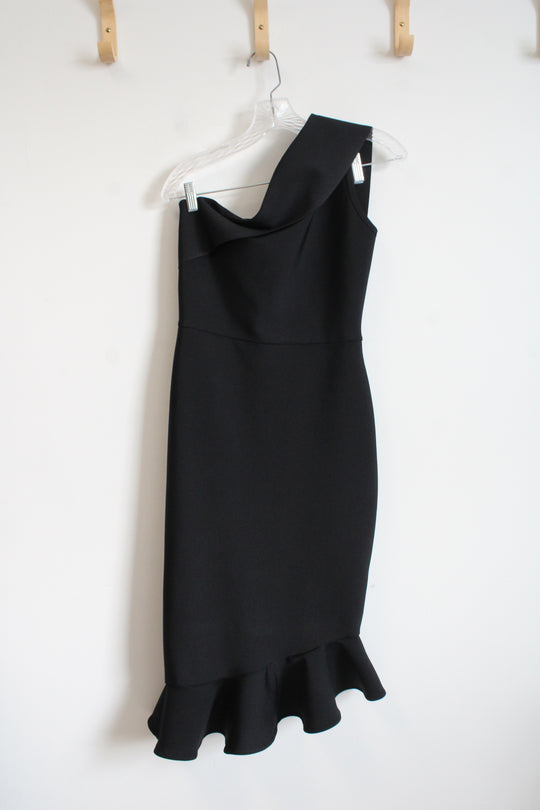 Black Off The Shoulder Fitted Ruffled Hem Dress | M