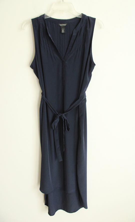 White House Black Market Navy Blue V-neck Tie Waist Dress | L