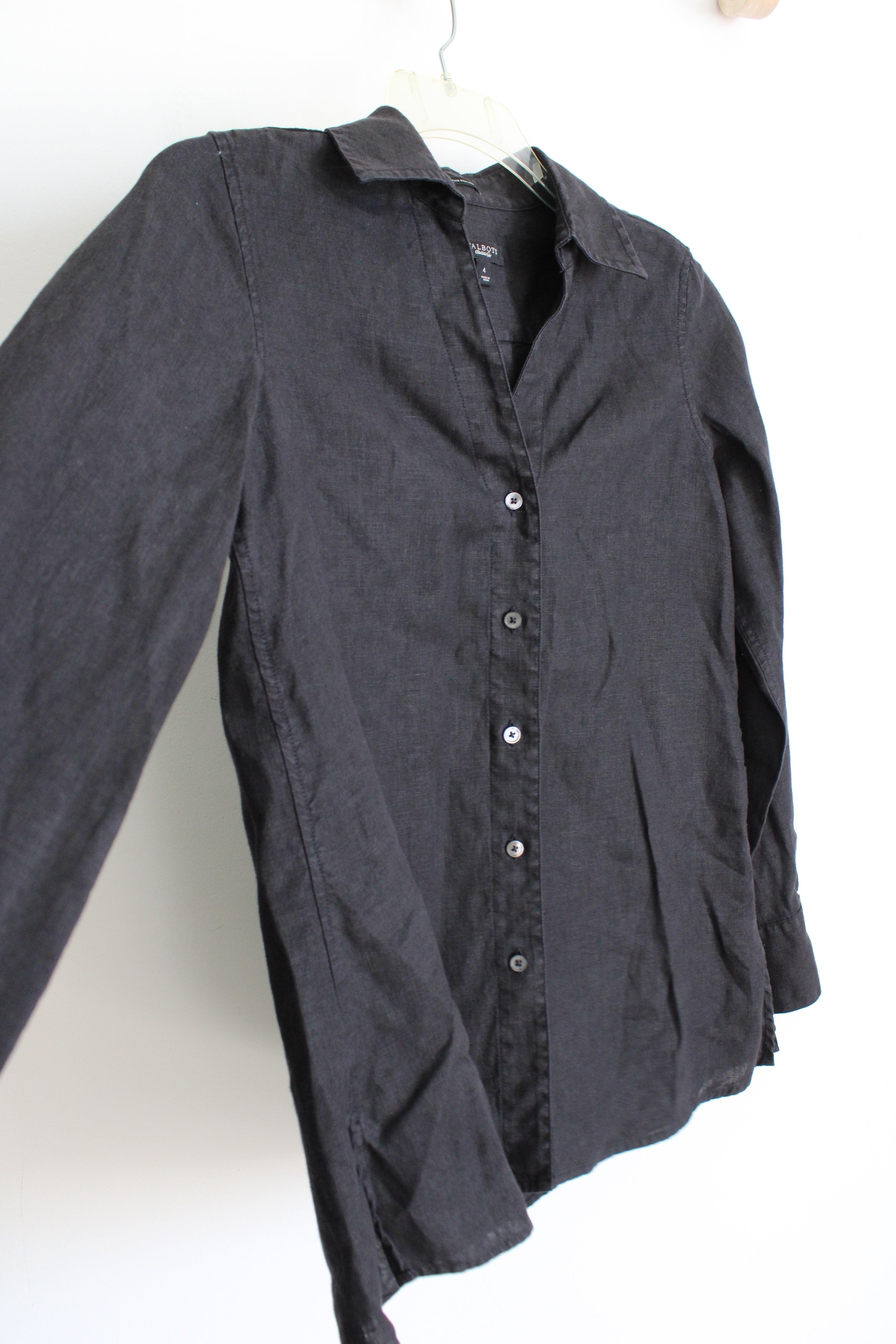 Talbots Pure Irish Linen Black Button Down Shirt | 4