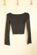 NEW H&M Gray Ribbed Cropped Top with Flare Sleeves | 10/12