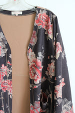 Solitaire Sueded Gray Floral Long Cardigan | XL