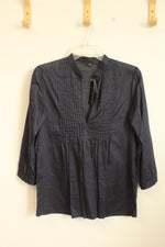 NEW Theory Navy Cotton Pleated 3Q Sleeve Tunic | S
