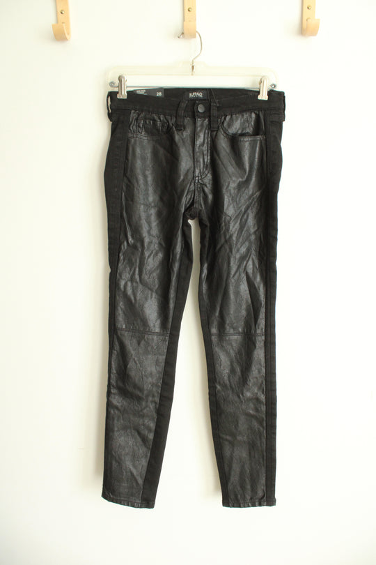NEW Buffalo David Bitton Mid Rise Skinny Faux Leather Black Jeans | 28