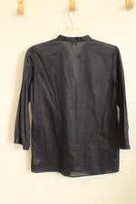 NEW Theory Navy Cotton Pleated 3Q Sleeve Tunic | S