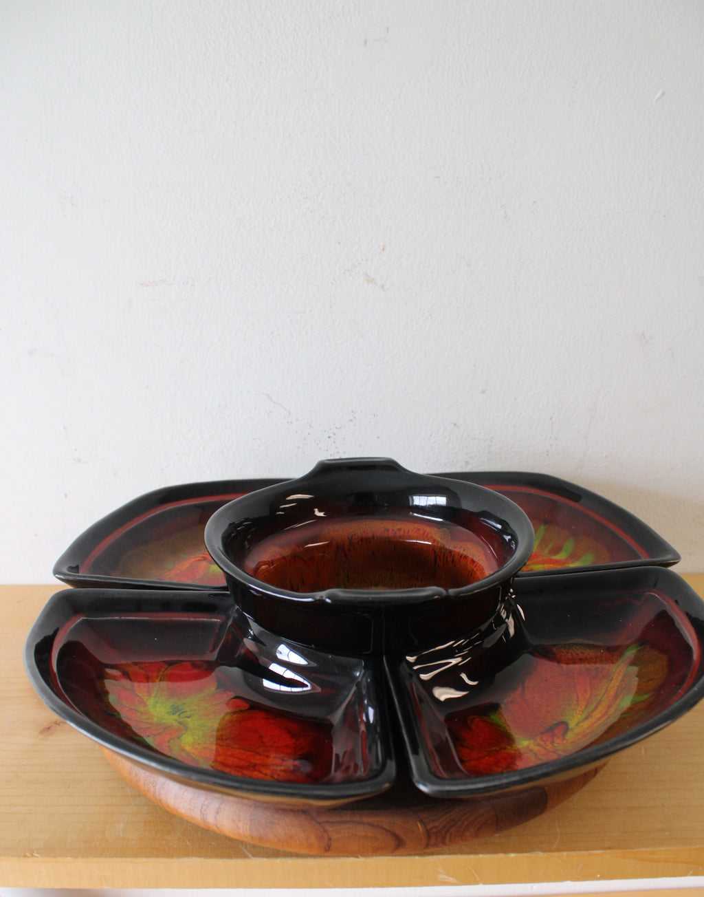 Vintage California Pottery Orange Glazed Pottery Divided Appetizer Serving Tray