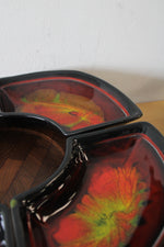 Vintage California Pottery Orange Glazed Pottery Divided Appetizer Serving Tray