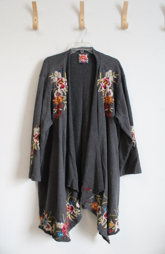 Johnny Was Gray Embroidered Floral Cardigan | 0X