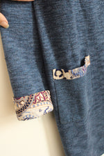 Chico's Blue Cardigan with Printed Pocket and Sleeve Trim | L