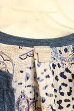 Chico's Blue Cardigan with Printed Pocket and Sleeve Trim | L