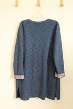 Chico's Blue Cardigan with Printed Pocket and Sleeve Trim | L