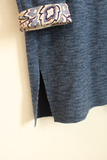 Chico's Blue Cardigan with Printed Pocket and Sleeve Trim | L
