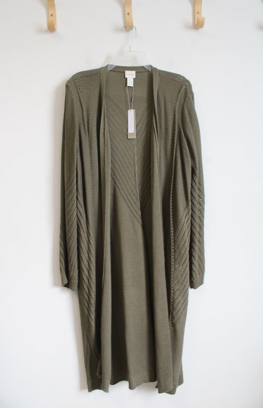 NEW Chico's Olive Green Duster Cardigan | 3 (XL)