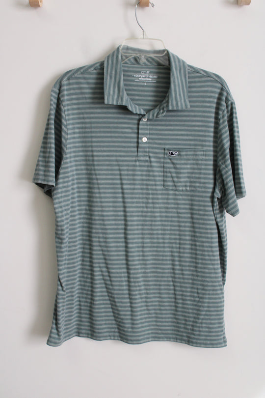 Vineyard Vines Edgartown Green Striped Polo Shirt | L