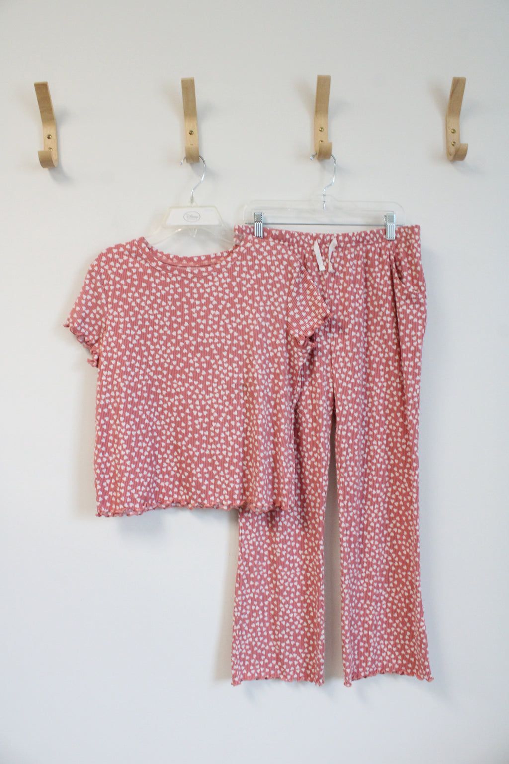 Wonder Nation Pink & White Heart Ribbed Shirt & Pants Set | Youth XL (14/16)