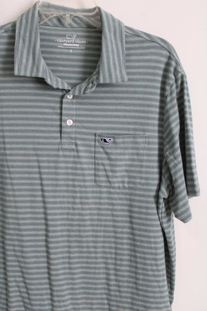 Vineyard Vines Edgartown Green Striped Polo Shirt | L