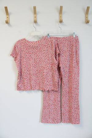 Wonder Nation Pink & White Heart Ribbed Shirt & Pants Set | Youth XL (14/16)