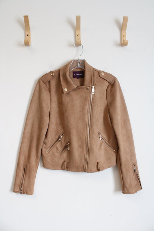 Vigoss Tan Faux Suede Moto Jacket | S