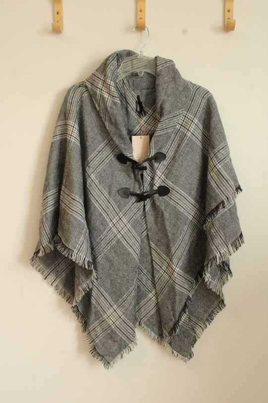 NEW Altare Gray Plaid Flannel Poncho | OSFM