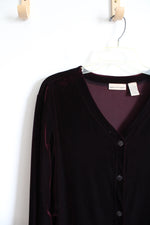 Apostrophe Wine Red Velvet Long Sleeved Button Down Top | L