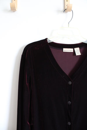 Apostrophe Wine Red Velvet Long Sleeved Button Down Top | L