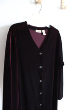 Apostrophe Wine Red Velvet Long Sleeved Button Down Top | L