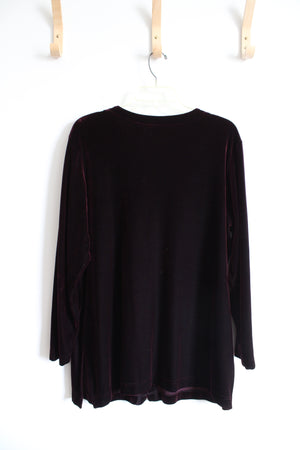 Apostrophe Wine Red Velvet Long Sleeved Button Down Top | L