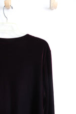 Apostrophe Wine Red Velvet Long Sleeved Button Down Top | L