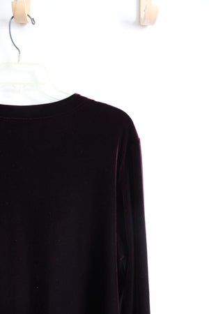 Apostrophe Wine Red Velvet Long Sleeved Button Down Top | L