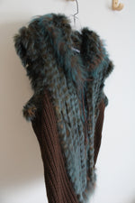 Dana Stein Talk Of The Walk Brown & Blue Rabbit Fur Vest | L