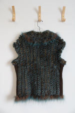 Dana Stein Talk Of The Walk Brown & Blue Rabbit Fur Vest | L