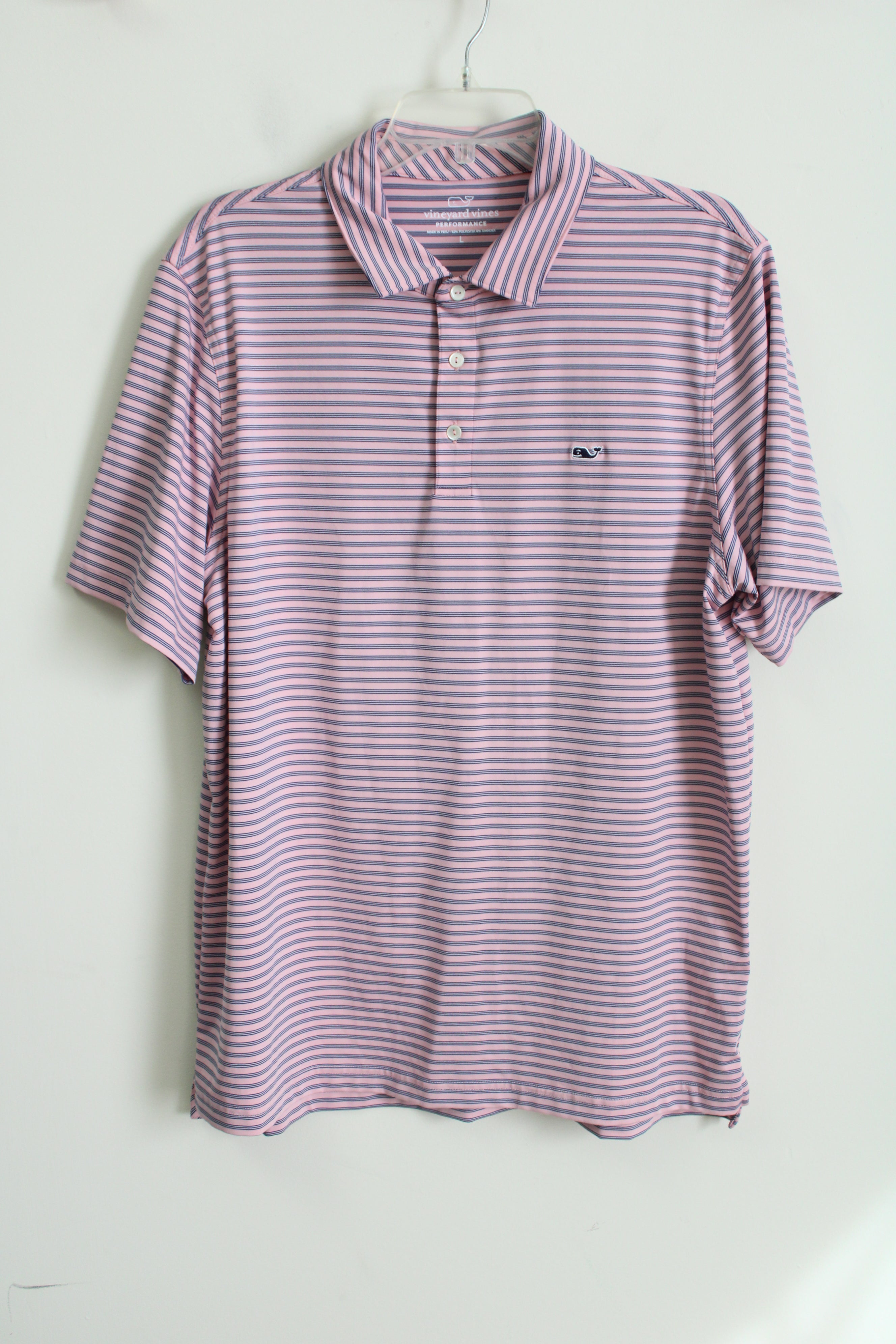 Vineyard Vines Performance Pink & Blue Striped Polo Shirt | L
