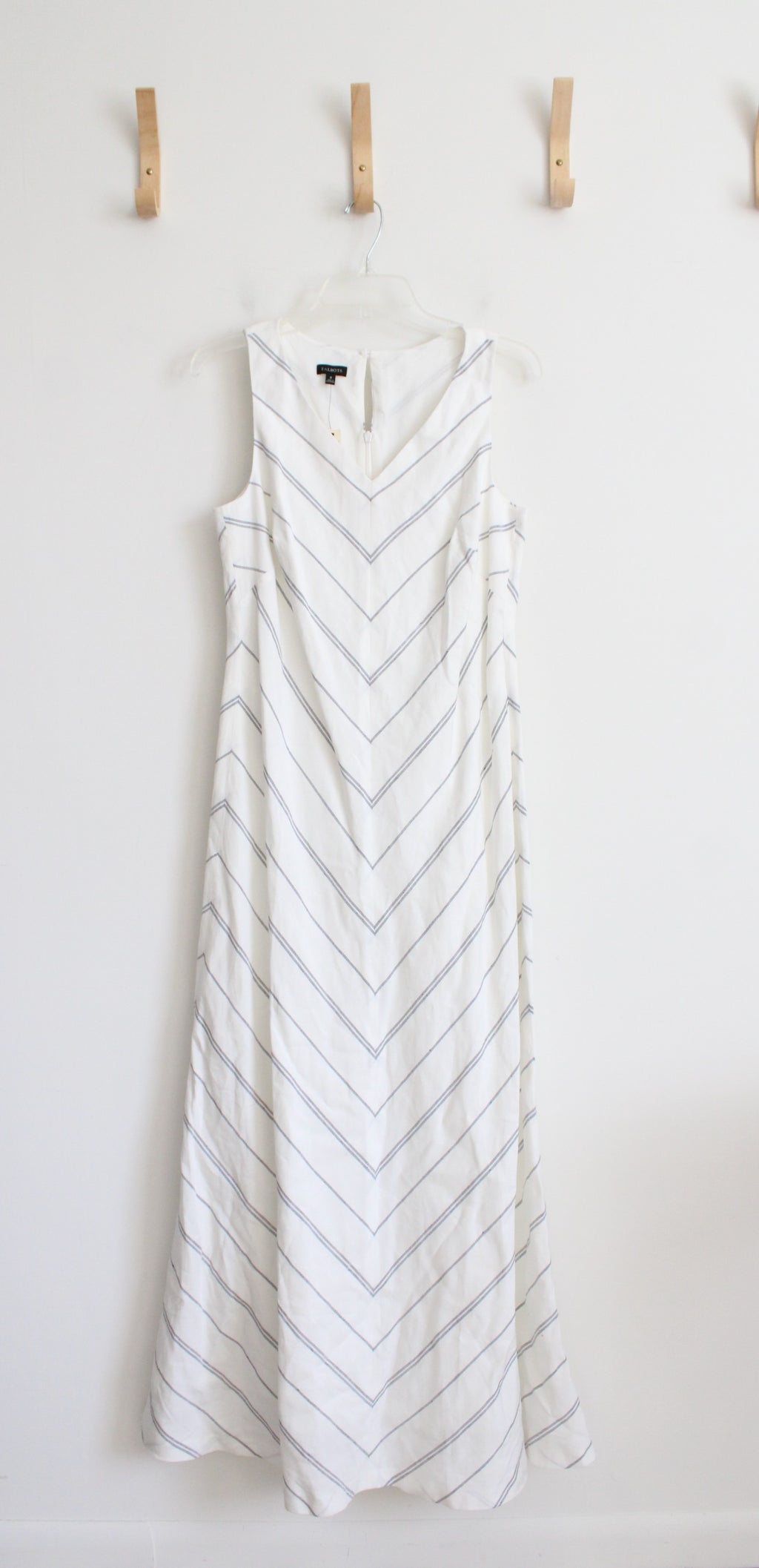 NEW Talbots Blue & White Chevron Linen Blend Maxi Dress | 8