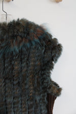Dana Stein Talk Of The Walk Brown & Blue Rabbit Fur Vest | L