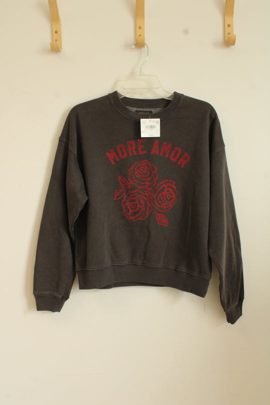 NEW American Eagle Gray & Red More Amor Crew Sweatshirt | XS